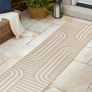 Anders High-Low MidCentury Modern Arch Stripe Two-Tone Indoor/Outdoor Area Rug